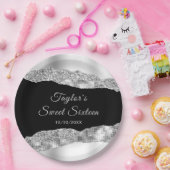 シルバーとブラックのグラムティアーズSweet sixteen ペーパープレート (パーティー)