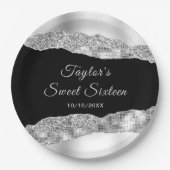シルバーとブラックのグラムティアーズSweet sixteen ペーパープレート (正面)