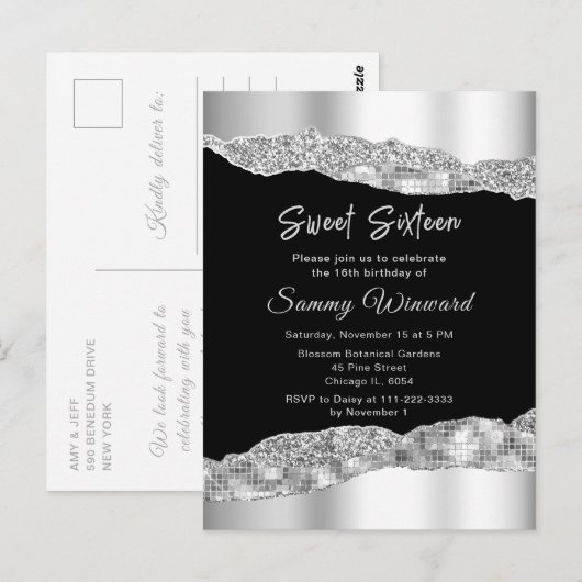 シルバーとブラックのグラムティアーズSweet sixteen ポストカード (正面/裏面)