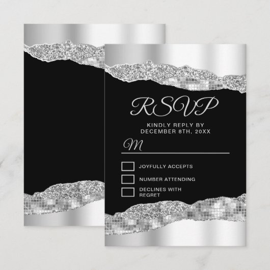 シルバーとブラックのグラムティアーズSweet sixteen 出欠カード (正面/裏面)