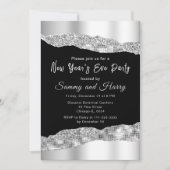 シルバーとブラックのグラームの涙の大晦日のパーティー 招待状 (正面)