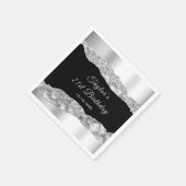 シルバーとブラックのグラームの涙の誕生日パーティー スタンダードカクテルナプキン (角)