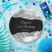 シルバーとブラックのグラームの涙の誕生日パーティー ペーパープレート (パーティー)