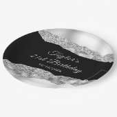 シルバーとブラックのグラームの涙の誕生日パーティー ペーパープレート (アングル)