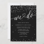 シルバーとブラックのグリッターが輝く結婚式 招待状 (正面)