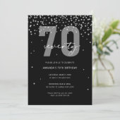 シルバーとブラックのグリッターが輝く70歳の誕生日 招待状 (スタンド正面)