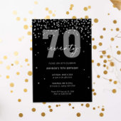 シルバーとブラックのグリッターが輝く70歳の誕生日 招待状