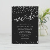 シルバーとブラックのグリッタースパークルウィズ結婚ズ 招待状 (スタンド正面)
