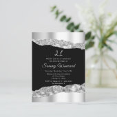 シルバーとブラックのグリッター ティアーズ バースデー パーティー ポストカード (スタンド正面)