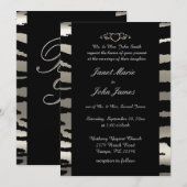 シルバーとブラックのゼブラストライプがおしゃれなウェディング 招待状 (正面/裏面)