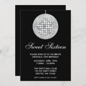 シルバーとブラックのディスコボールSweet sixteen誕生日 招待状 (正面/裏面)