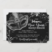 シルバーとブラックのニューヨーク新年仮面パーティー 招待状 (正面)