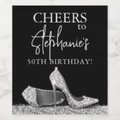 シルバーとブラックのハイヒールシューズ応援 カスタム ワインラベル (シングルラベル)