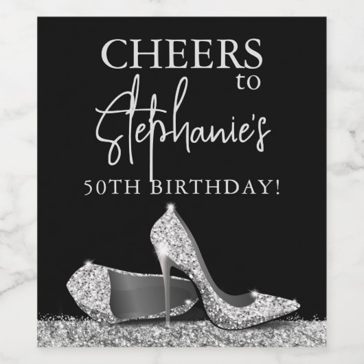 シルバーとブラックのハイヒールシューズ応援 カスタム ワインラベル (シングルラベル)