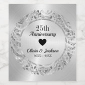 シルバーとブラックのハート ワインラベル (シングルラベル)