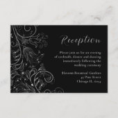 シルバーとブラックのフローラエレガントウェディングレセプション エンクロージャーカード (正面)