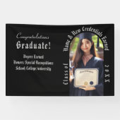 シルバーとブラックのプロフェッショナルな卒業写真 横断幕 (横)