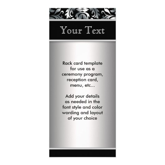 シルバーとブラックのメニュープログラム ラックカード (正面)