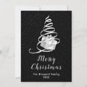 シルバーとブラックのリボンギフトお目出しクリスマス シーズンカード (正面)