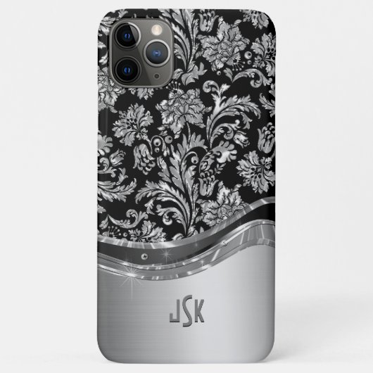 シルバーとブラックのヴィンテージフローラの低下 Case-Mate iPhoneケース (裏面)