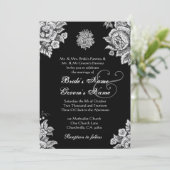 シルバーとブラックのヴィンテージ結婚の花 招待状 (スタンド正面)