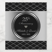 シルバーとブラックの幾何学模様 – 25周年 ワインラベル (シングルラベル)