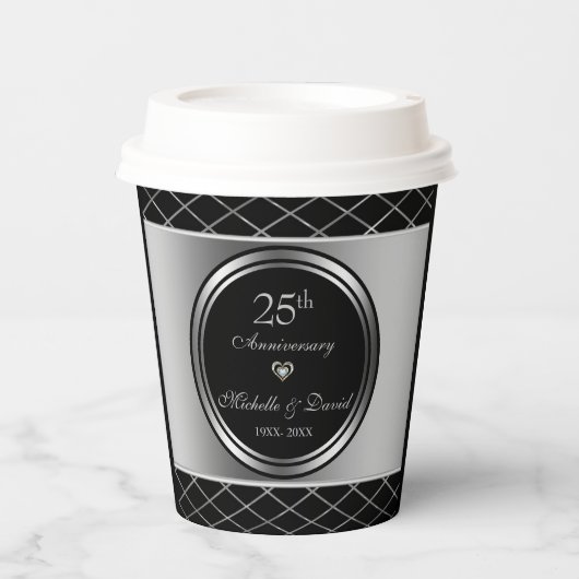 シルバーとブラックの幾何学模様 – 25th 紙コップ (正面)