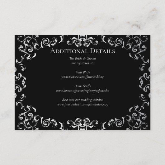 シルバーとブラックの旋回ゴシック結婚ズ エンクロージャーカード (裏面)
