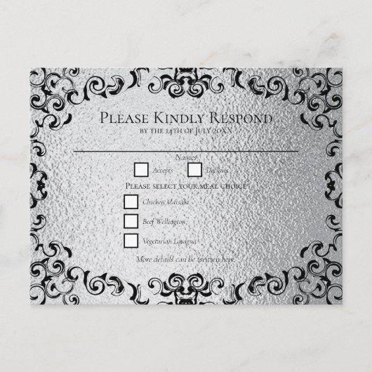 シルバーとブラックの旋回ゴシック結婚ズ シーズンポストカード (正面)