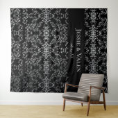 シルバーとブラックの旋回ゴシック結婚ズ タペストリー (インサイチュ(横))