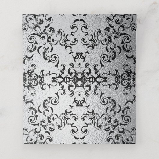 シルバーとブラックの旋回ゴシック結婚ズ プレイスカード (内部開封)