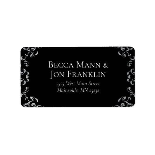 シルバーとブラックの旋回ゴシック結婚ズ ラベル (正面)