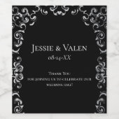 シルバーとブラックの旋回ゴシック結婚ズ ワインラベル (シングルラベル)