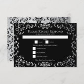 シルバーとブラックの旋回ゴシック結婚ズ 招待状 (正面/裏面)