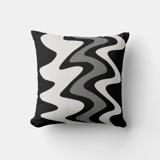 シルバーとブラックの波ストライプ線 クッション (正面)