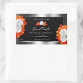 シルバーとブラックの製品ラベルのオレンジ色の白いバラ 長方形シール (バッグ)