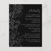 シルバーとブラックエレガントフローラ結婚の詳細 エンクロージャーカード (正面)