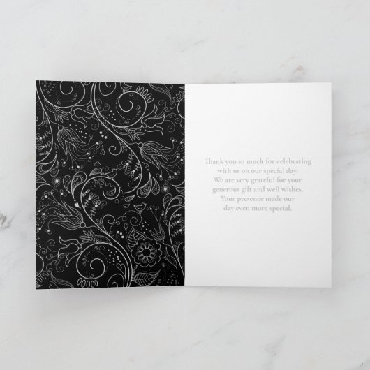 シルバーとブラックエレガントフローラ結婚ズ サンキューカード (内部)