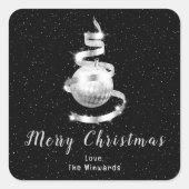 シルバーとブラックオーナメントメリークリスマス スクエアシール (正面)
