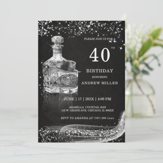 シルバーとブラックカスタムの誕生日 招待状 (スタンド正面)