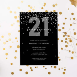 シルバーとブラックグリッタースパークル21歳の誕生日 招待状