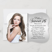 シルバーとブラックジュエルダマスクスウィート16誕生日 招待状 (正面)
