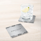 シルバーとブラック結婚ゴシック スクエアペーパーコースター (インサイチュ)