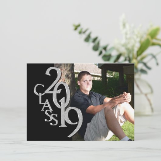 シルバーとブラック2019写真卒業招待状 招待状 (スタンド正面)