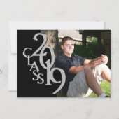 シルバーとブラック2019写真卒業招待状 招待状 (正面)