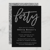 シルバーとブラック40th誕生日招待状テンプレート 招待状 (正面/裏面)