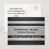 シルバーとブラック・メタル・ルック・ビジネス・サンキュー ポストカード (正面/裏面)