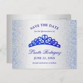 シルバーとブルーのキンセアニェラが日付を保存 ポストカード (正面/裏面)