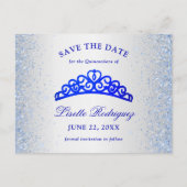 シルバーとブルーのキンセアニェラが日付を保存 ポストカード (正面)