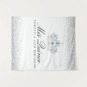 シルバーとブルーのキンセアニエラ フォトブース タペストリー (正面(横))